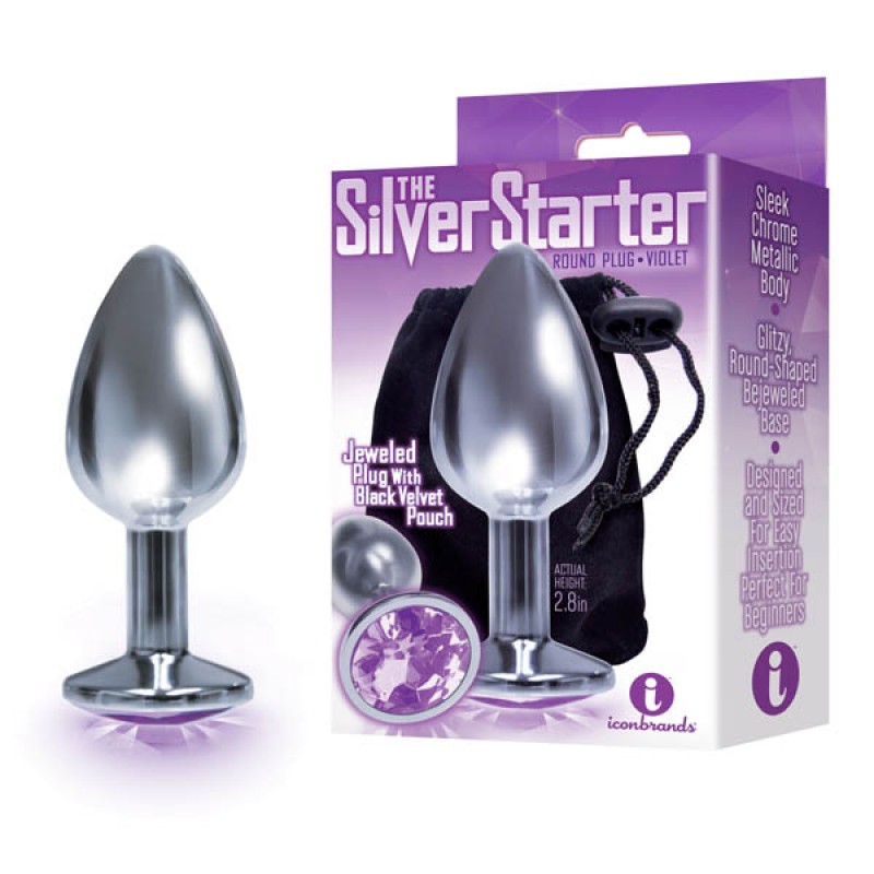 Silver Starter Bejeweled Round Plug - Violet
